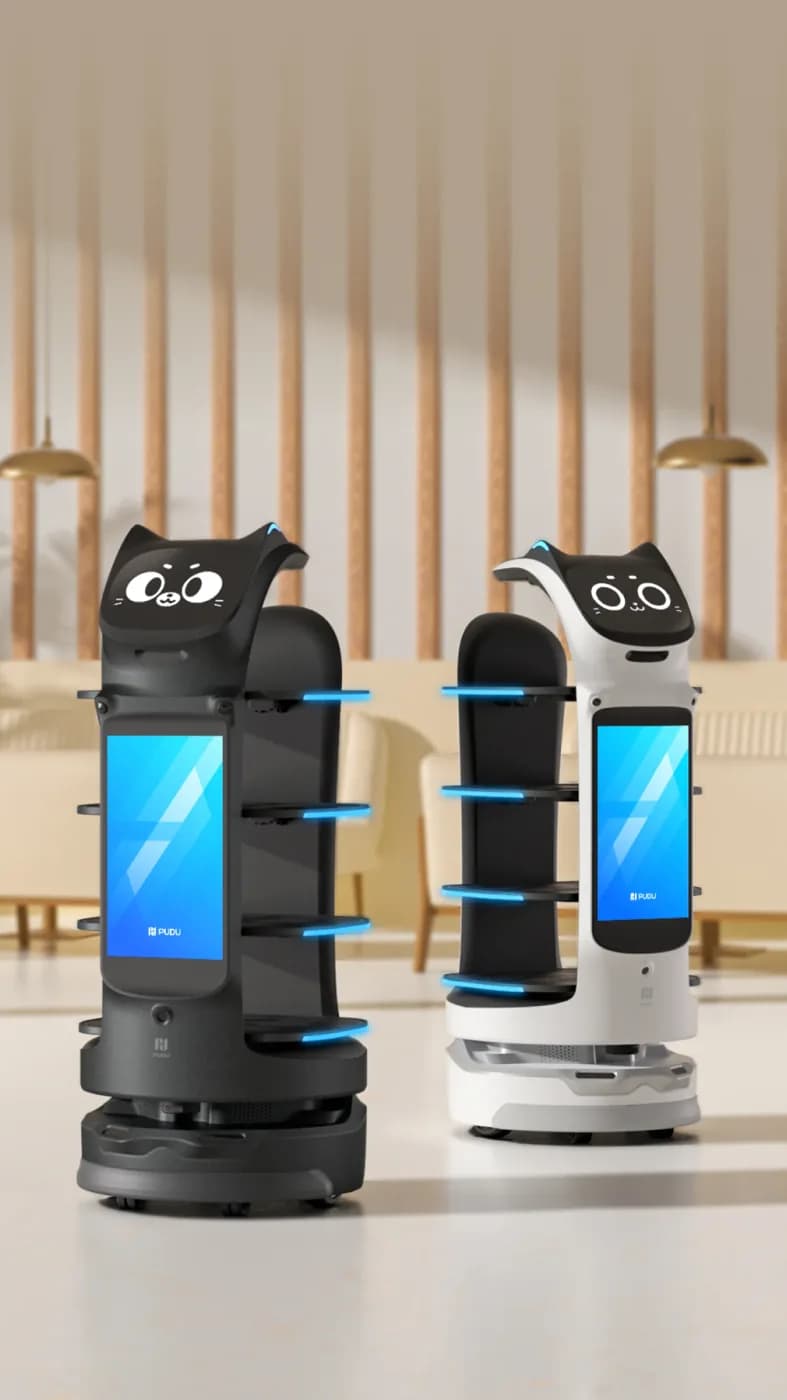 Restoranda çalışan Pudu BellaBot Pro garson robotları